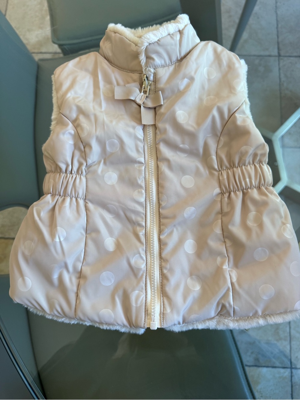 Mayoral Cream Polka Dot Puffer Vest with Bow Trim